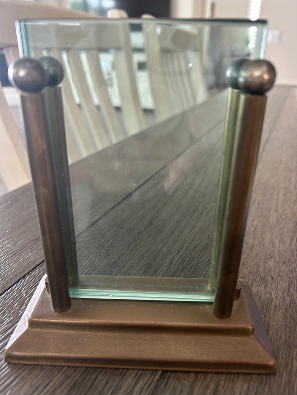 Vintage Brass-Tone Glass Photo Frame Holder - Classic Accent - Very old!
